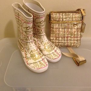 Authentic Coach rain boot with matching bag