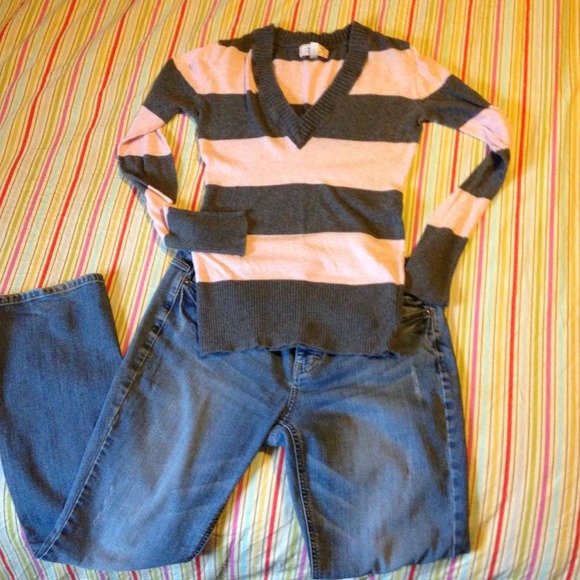 *RESERVED*Gray and pink striped sweater
