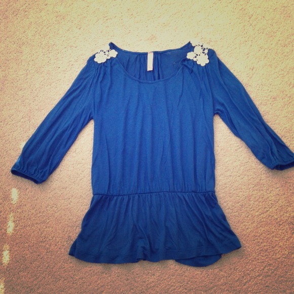 SOLD Cobalt blue peplum and lace top - Picture 1 of 2