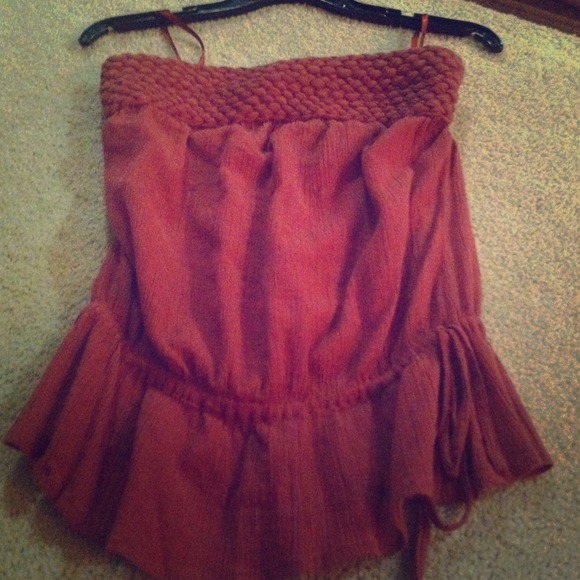 Burnt orange strapless blouse