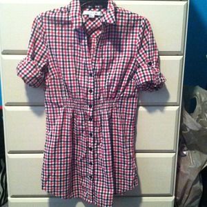 Black , white & red checkerd shirt