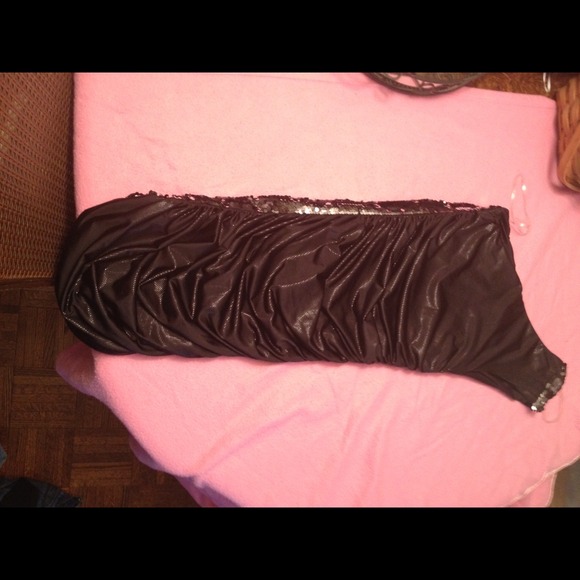Black shiny one shoulder dress