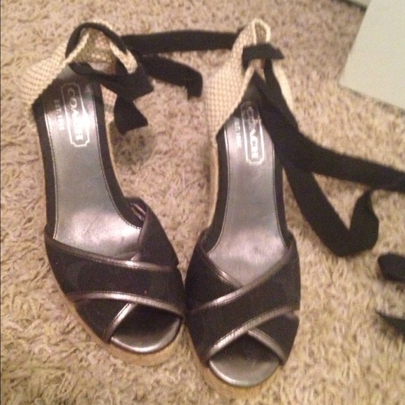 Coach Burlap Wedge with Wrap Ankle Strap