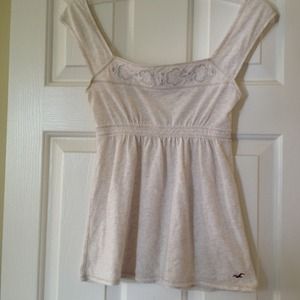 Oatmeal Colored Floral Embellished Baby Doll Tank