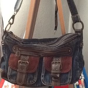 Denim brown and blue purse.