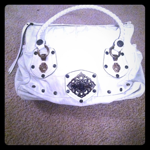 Sold White guess hobo bag with brass hard wear