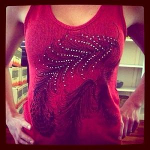 Feather n stud red tank top