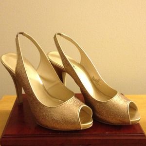Gold sling back heels