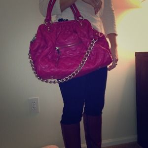 Quilted snap closure pink purse with gold chain