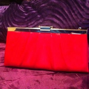 Small satin clutch. Hot pink with goldtone closure