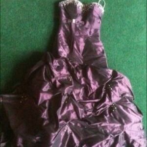Purple long prom dress.