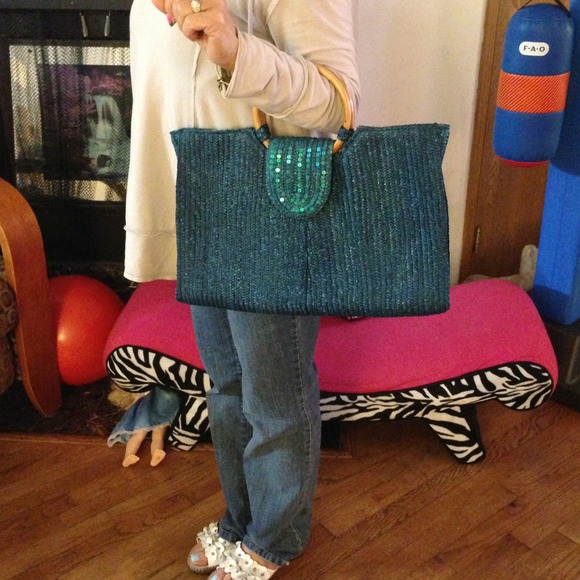 Blue sequins & weaving bag - Picture 4 of 4