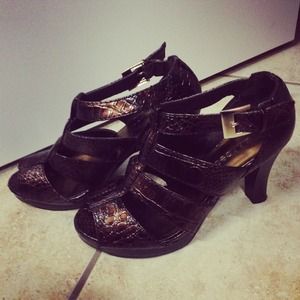 Brown Faux-Snakeskin Heels