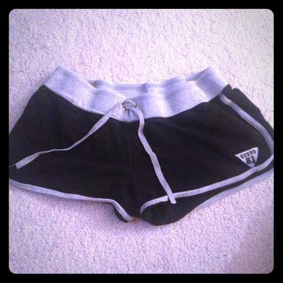Guess black and gray drawstring workout shorts