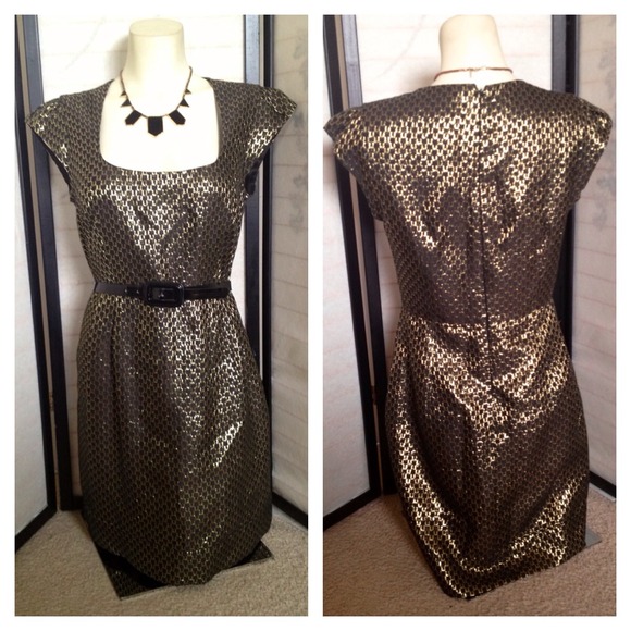 French Connection Black Gold Metallic Dress