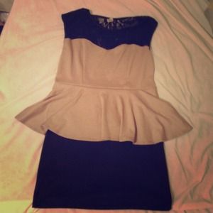 Taupe/Nude Lace Sweetheart Peplum Dress