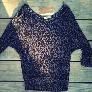 Leopard 3/4 sleeve Sheer Top
