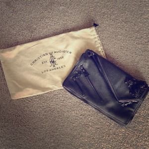 Christian Audigier smoke grey zipper clutch!