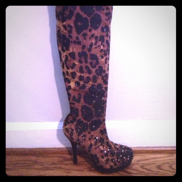 Bakers Burlesque Over-the-Knee Leopard Print Boots