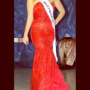 Long, Red, Sparkly Formal Dress