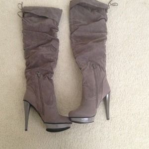 Thigh high gray boots