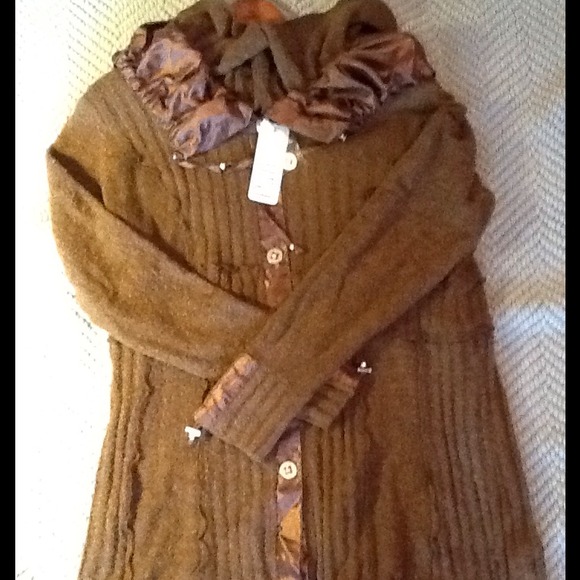 Cardigan sweater with rucked collar. Reduced