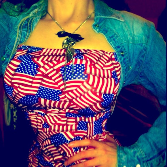 American Flag 3D Graphic UV Glow Bodycon Dress Top - Picture 1 of 4