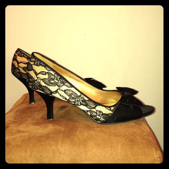 Black Heels with Lace and Bow