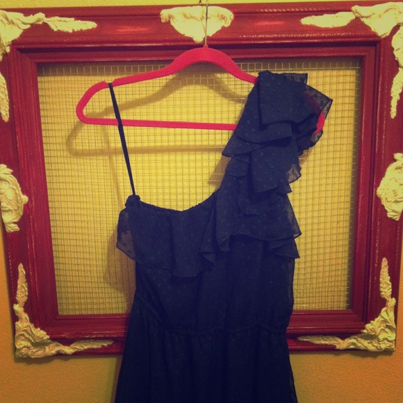 Navy blue one shoulder ruffle dress