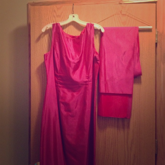 Fushia long gown with cape
