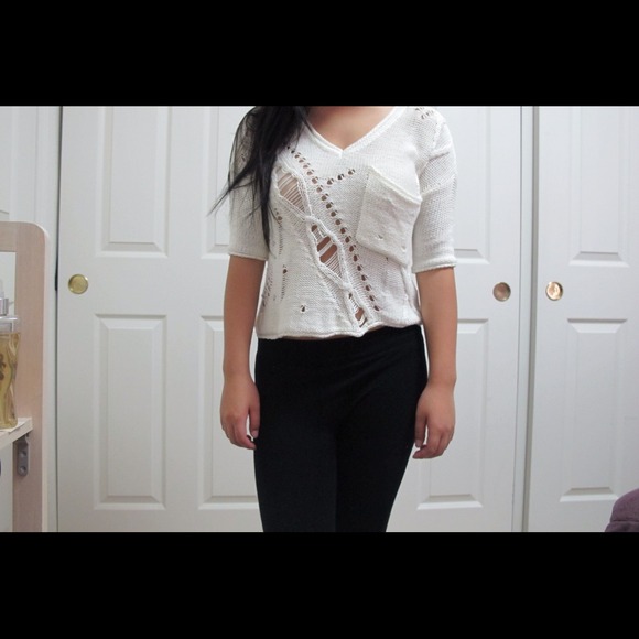 Distressed Cream Sweater