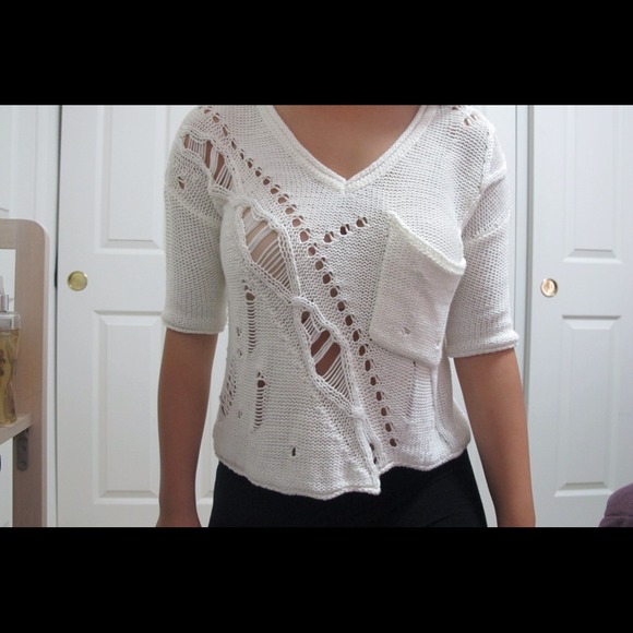 Distressed Cream Sweater - Picture 2 of 2