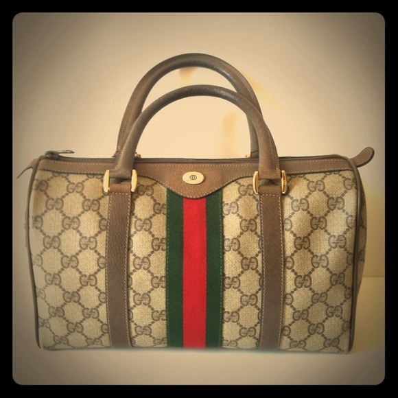 Auth Vintage Gucci Monogram Boston Bag Red Green