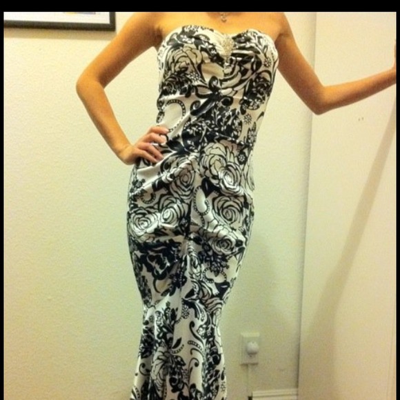 Strapless evening silk dress