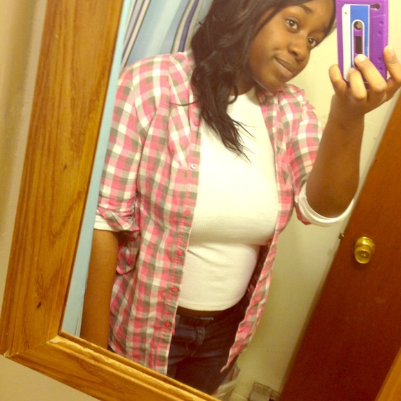baby pink plaid button up