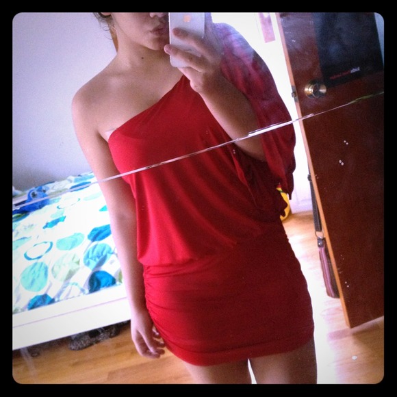 Red loose party off the shoulder dress!