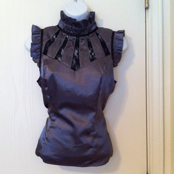 Grey satin and lace shirt