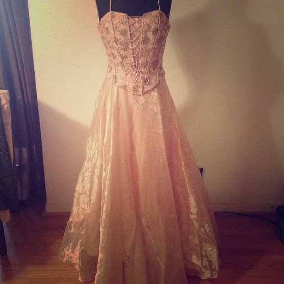 Pink and gold corset style dress very pretty!