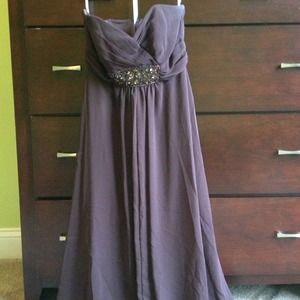Brown strapless hi-lo gown