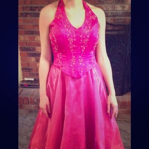 Hot pink halter top evening gown/prom dress