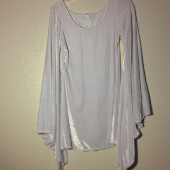 White bat wing/ bell sleeved dress