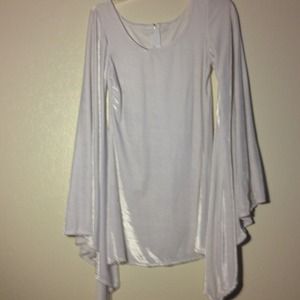 White bat wing/ bell sleeved dress