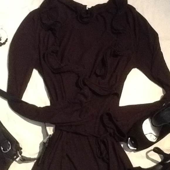 Black cotton party dress with ruffle collar - Picture 4 of 4