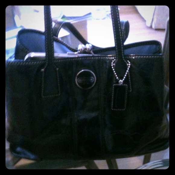 Black patent leather coach purse
