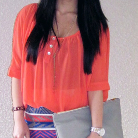 ❌SOLD IN BUNDLE❌Sheer coral hi-low blouse