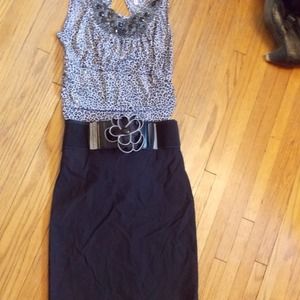 New black pencil skirt with flower belt
