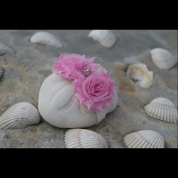 Pink double shabby chic flower headband