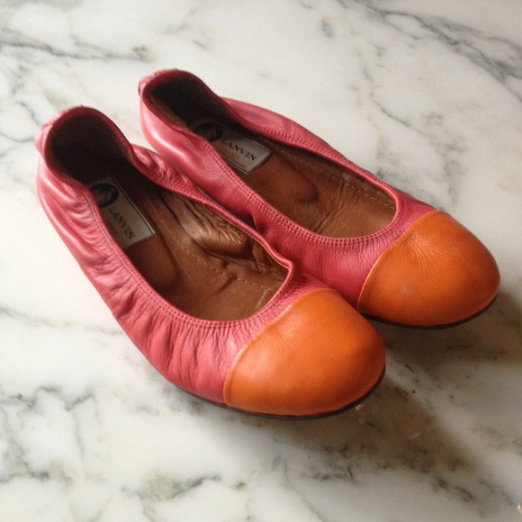 Lanvin hot pink-orange color block ballet flat