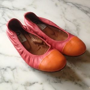 Lanvin hot pink-orange color block ballet flat