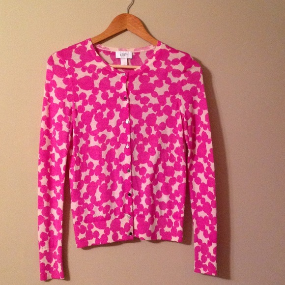 Loft Size Small Hot Pink Print Cardigan